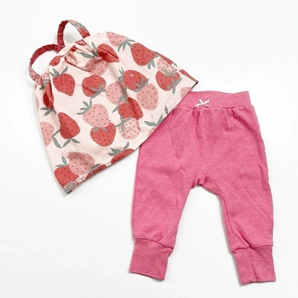 Carter's strawberry print top + Absorba baby girls pink pants